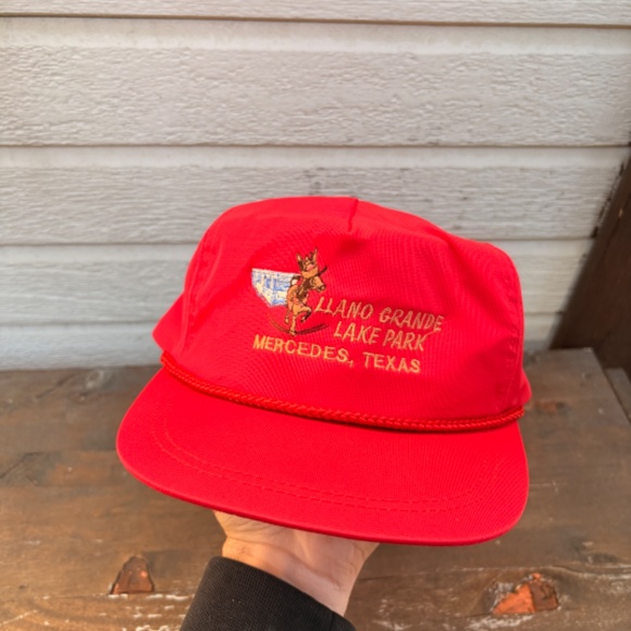 Vintage Llano Grande Lake Park texas trucker hat rope red snapback donkey - Picture 2 of 5